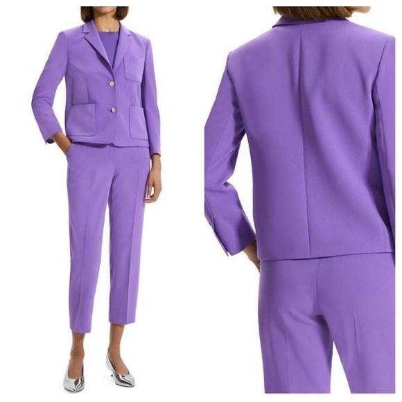 Theory Shurnken Patch-Pocket Jacket High-Waist Slim Crop Pant Set Sz 16 Purple - Picture 1 of 11